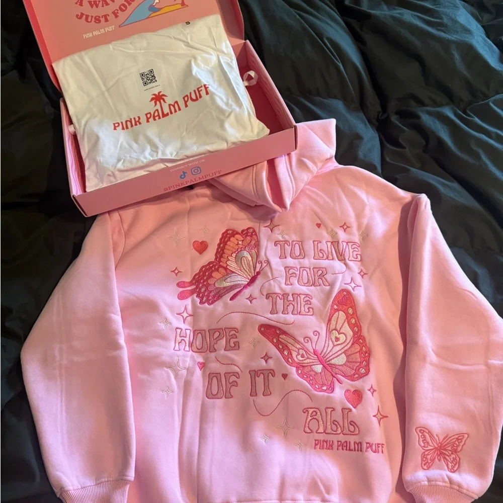 Pink Palm Puff Women's Hoodie - Picture 7 of 7